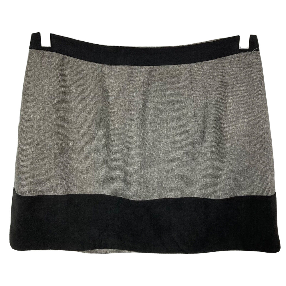 I Heart Ronson Skirt Womens Sz L‎ Gray Black Tweed Suede Border A-line Mini